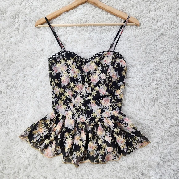Vici Black Floral Embroidered Peplum Tank - Picture 4 of 8
